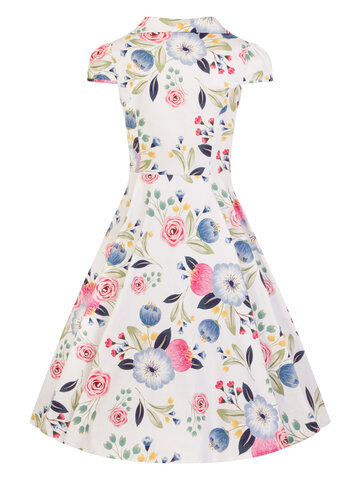 Potešte sa týmto kúskom Dedoles Biele retro pin up šaty Kvitnúca záhrada